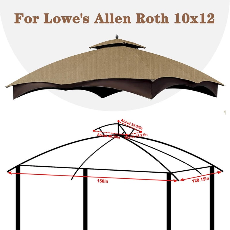 SCOCANOPY Khaki Ripstop Replacement Top for Lowe's Allen Roth 10X12 Gazebo Model #GF-12S004B-1/ GF-12S004BTO - Image 3